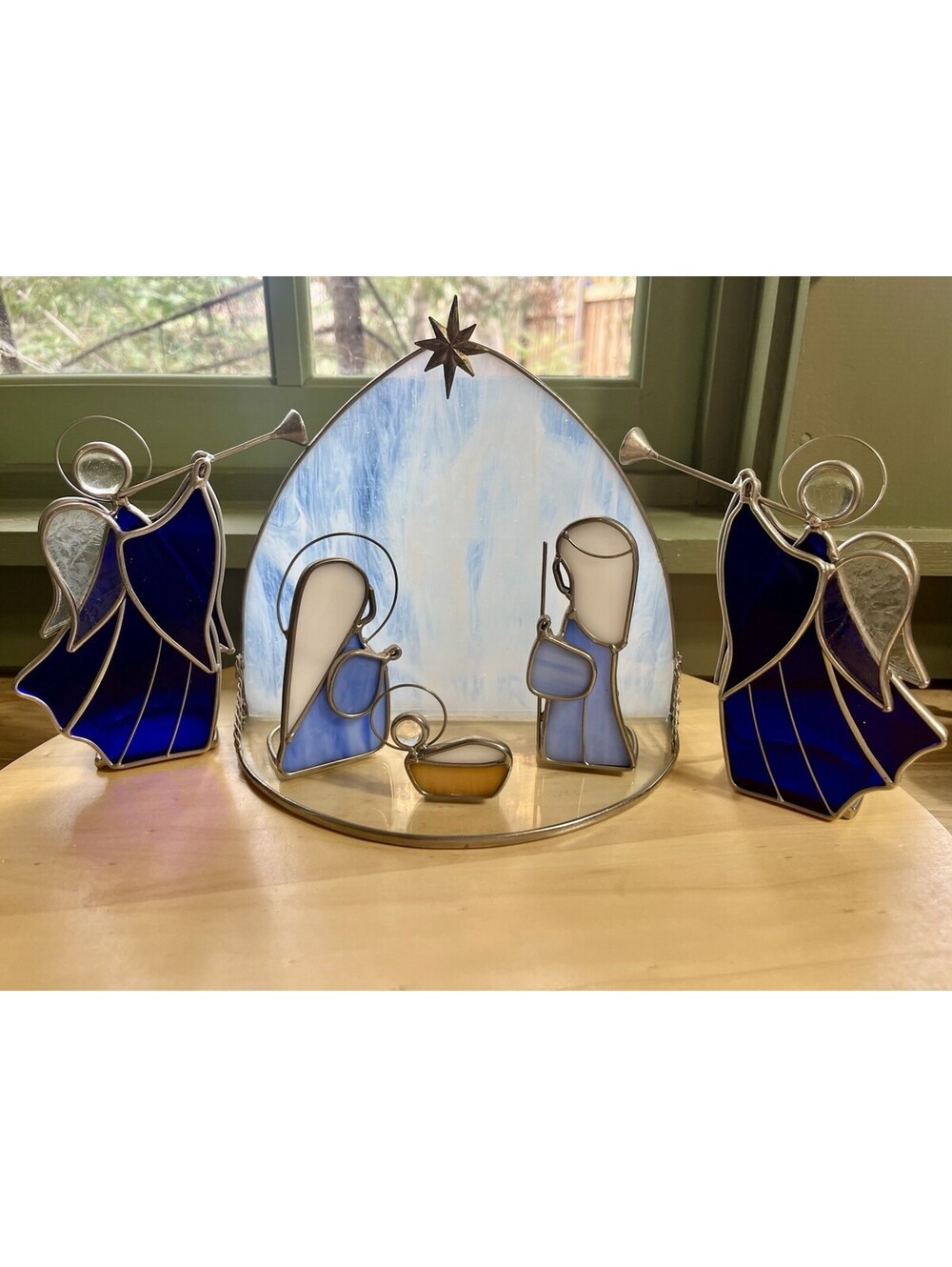 Dicksons Stained Glass Nativity Set w/ Tealight 7-Pieces Tabletop Mary Joseph